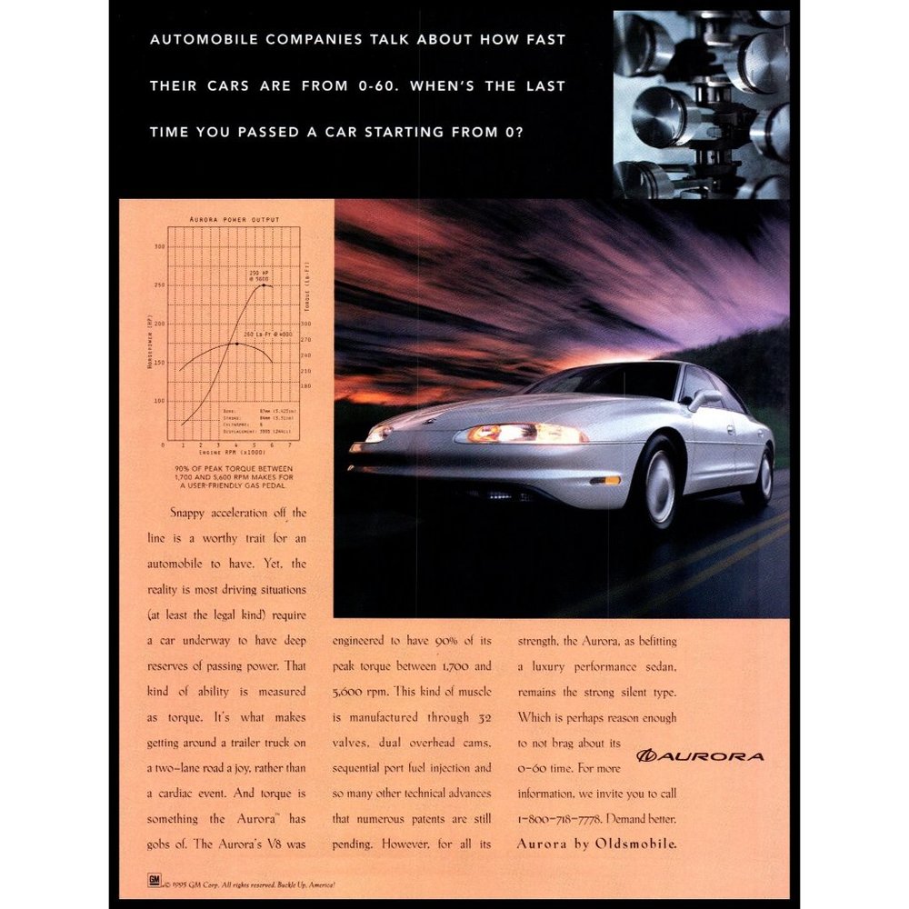 1996 Oldsmobile Aurora Sedan Vintage Print Ad Twilight Clouds Wall Art Photo